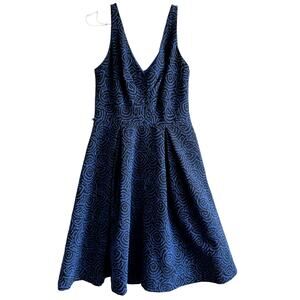 Anthro Eva Franco Deep V A Line Mini Dress All Over Print Lined Cocktail Blue 6